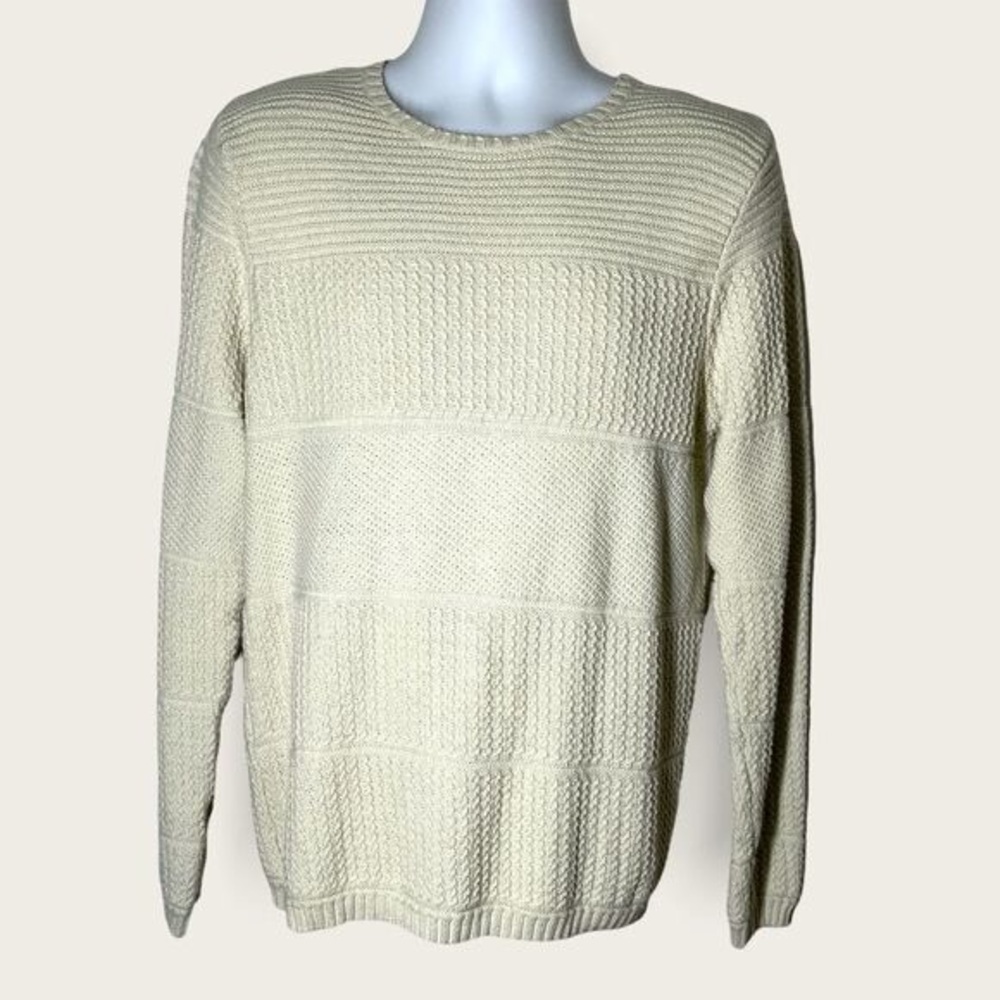 Zara Man Textured Cotton Cream Knit Sweater Size Xl